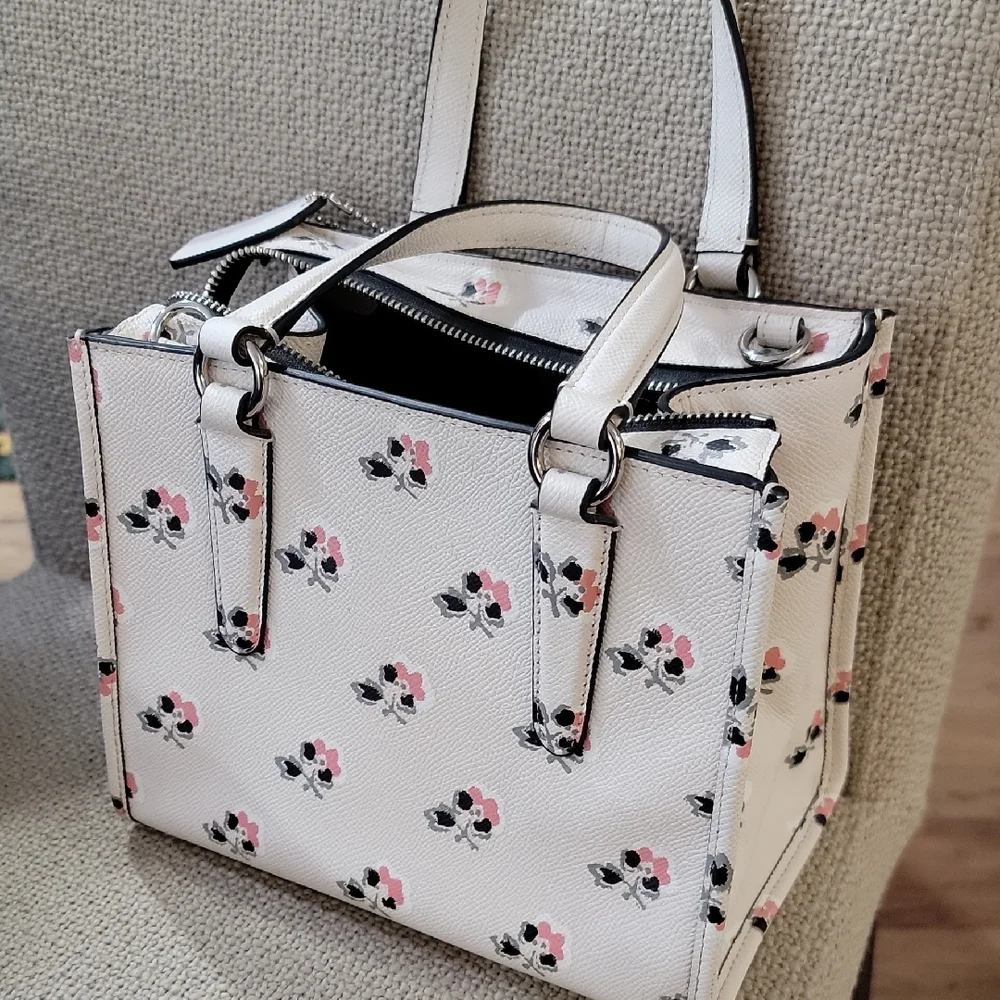 Coach Cream and Pink Floral Satchel - Picture 4 of 4
